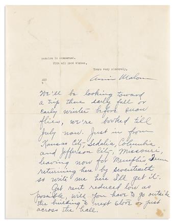 (WOMENS HISTORY--BEAUTY.) Annie Turnbo Malone. Letter describing her companys retrenchment and a proposed new school in Atlanta.